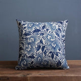 Timo | Blue and Beige Porcelain Print Cushion Cover in Linen Cotton Blend for Sofa or Bed