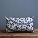 Timo | Blue and Beige Porcelain Print Cushion Cover in Linen Cotton Blend for Sofa or Bed