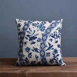 Timo | Blue and Beige Porcelain Print Cushion Cover in Linen Cotton Blend for Sofa or Bed
