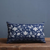 Timo | Blue and Beige Porcelain Print Cushion Cover in Linen Cotton Blend for Sofa or Bed