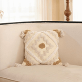 Teni | Tufted Cotton Cushion Cover with Geometric Pattern and Tassel Trim for Sofa and Bedroom