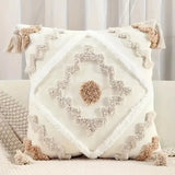 Teni | Tufted Cotton Cushion Cover with Geometric Pattern and Tassel Trim for Sofa and Bedroom