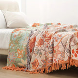 Talira | Boho Cotton Throw Blanket with Floral Pattern and Decorative Fringe Design