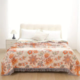 Talira | Boho Cotton Throw Blanket with Floral Pattern and Decorative Fringe Design