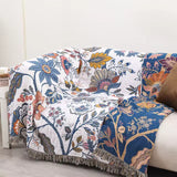 Veldry | Cotton Throw Blanket Floral Jacquard Sofa Blanket with Tassels for Living Room and Bedroom Decor