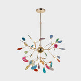 Norivana | Natural Agate Chandelier with Gold Frame for Elegant Living Spaces