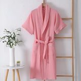 Belor | Short-Sleeved Double Gauze Cotton Bathrobe with Front Pockets for Bathroom and Bedroom Use