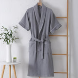 Belor | Short-Sleeved Double Gauze Cotton Bathrobe with Front Pockets for Bathroom and Bedroom Use