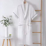 Belor | Short-Sleeved Double Gauze Cotton Bathrobe with Front Pockets for Bathroom and Bedroom Use
