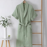 Belor | Short-Sleeved Double Gauze Cotton Bathrobe with Front Pockets for Bathroom and Bedroom Use