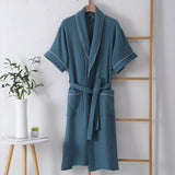 Belor | Short-Sleeved Double Gauze Cotton Bathrobe with Front Pockets for Bathroom and Bedroom Use