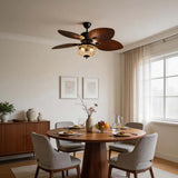 Leno | 107 cm Black Ceiling Fan with Cognac Single-Light Shade and Full Spectrum LED, Remote Control for Living Room and Bedroom