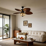Leno | 107 cm Black Ceiling Fan with Cognac Single-Light Shade and Full Spectrum LED, Remote Control for Living Room and Bedroom