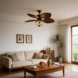Leno | 107 cm Black Ceiling Fan with Cognac Single-Light Shade and Full Spectrum LED, Remote Control for Living Room and Bedroom