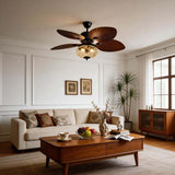 Leno | 107 cm Black Ceiling Fan with Cognac Single-Light Shade and Full Spectrum LED, Remote Control for Living Room and Bedroom