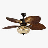 Leno | 107 cm Black Ceiling Fan with Cognac Single-Light Shade and Full Spectrum LED, Remote Control for Living Room and Bedroom