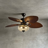 Leno | 107 cm Black Ceiling Fan with Cognac Single-Light Shade and Full Spectrum LED, Remote Control for Living Room and Bedroom
