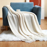 Merique | Warm Knitted Acrylic Blanket with Honeycomb Texture and Fringes for Living Room, Bedroom and Reading Corner