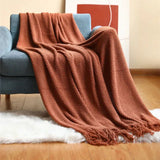 Merique | Warm Knitted Acrylic Blanket with Honeycomb Texture and Fringes for Living Room, Bedroom and Reading Corner