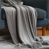 Merique | Warm Knitted Acrylic Blanket with Honeycomb Texture and Fringes for Living Room, Bedroom and Reading Corner