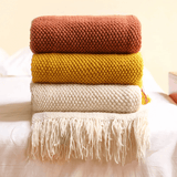 Merique | Warm Knitted Acrylic Blanket with Honeycomb Texture and Fringes for Living Room, Bedroom and Reading Corner