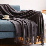 Merique | Warm Knitted Acrylic Blanket with Honeycomb Texture and Fringes for Living Room, Bedroom and Reading Corner