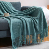 Merique | Warm Knitted Acrylic Blanket with Honeycomb Texture and Fringes for Living Room, Bedroom and Reading Corner