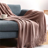 Merique | Warm Knitted Acrylic Blanket with Honeycomb Texture and Fringes for Living Room, Bedroom and Reading Corner