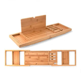 Davel | Extendable Solid Wood Bath Tray with Book Stand and Glass Notch for Bathtub Use