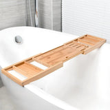 Davel | Extendable Solid Wood Bath Tray with Book Stand and Glass Notch for Bathtub Use