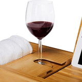 Davel | Extendable Solid Wood Bath Tray with Book Stand and Glass Notch for Bathtub Use