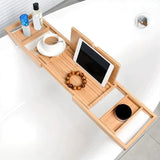 Davel | Extendable Solid Wood Bath Tray with Book Stand and Glass Notch for Bathtub Use
