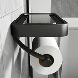 Davi | Black Stainless Steel Toilet Roll Holder with Shelf for Modern Bathroom and WC Walls
