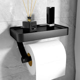 Davi | Black Stainless Steel Toilet Roll Holder with Shelf for Modern Bathroom and WC Walls