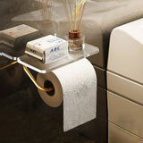 Korin | Wall-Mounted Metal Toilet Paper Holder with Integrated Shelf in Gold and Silver for Bathroom