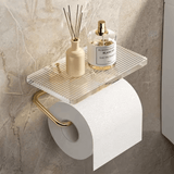 Korin | Wall-Mounted Metal Toilet Paper Holder with Integrated Shelf in Gold and Silver for Bathroom