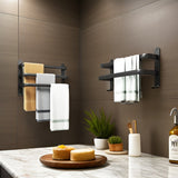 Loran | Matte Black Aluminium Wall-Mounted Towel Rack with Three Bars for Bathroom and Laundry Room