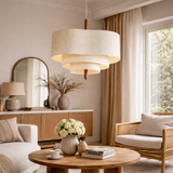 Neraya | Japandi Fabric Pendant Light with Wooden Detail for Soft Ambient Lighting