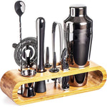 Stainless Steel Cocktail Shaker Set with Bamboo Stand 10
