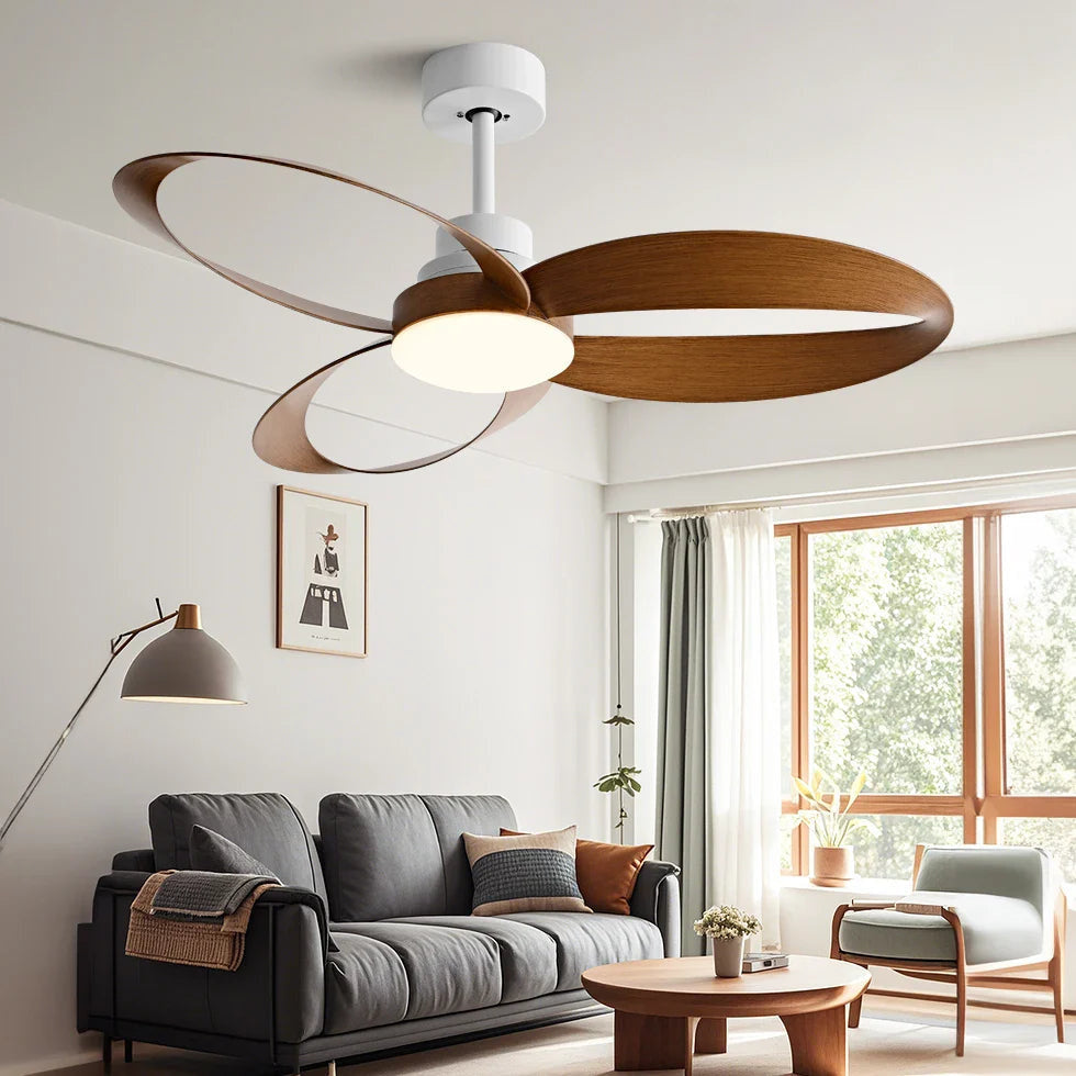 Modern Wooden Blade Ceiling Fan with Dimmable LED 1