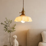 Cream Glass Pendant Light with Brass Fitting 1