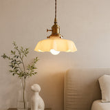 Cream Glass Pendant Light with Brass Fitting 1