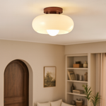 Cream Glass Ceiling Lamp with Metal Base 1