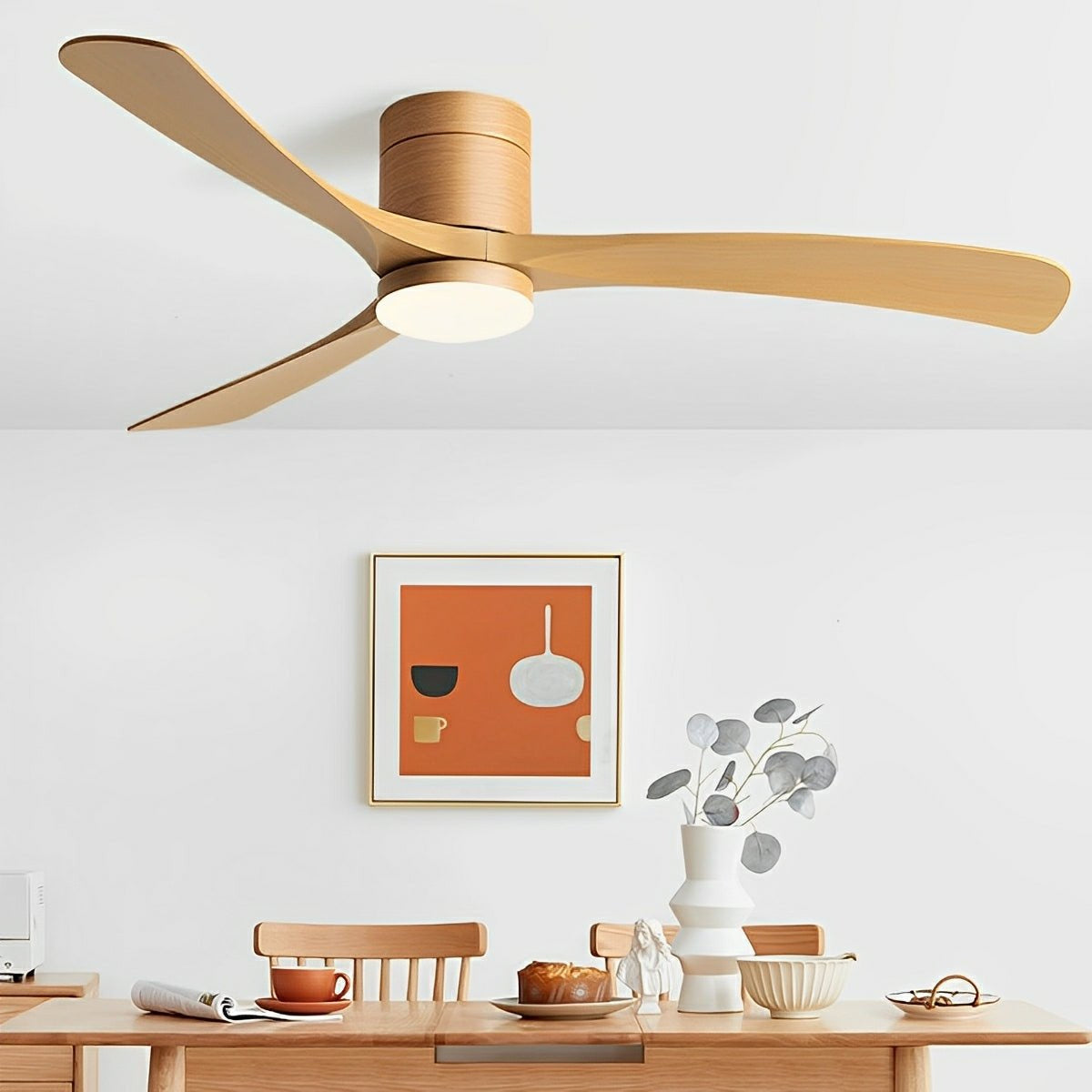 Minimalist Ceiling Fan Light with Wooden Blades 1