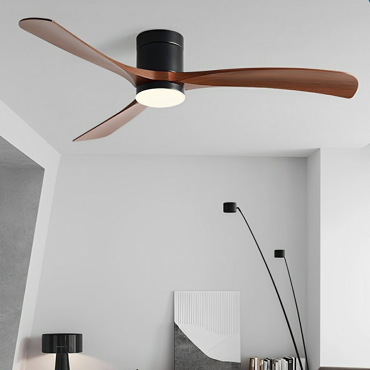 Minimalist Ceiling Fan Light with Wooden Blades 2