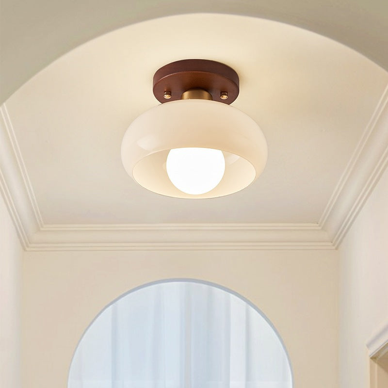 Cream Glass Ceiling Lamp with Metal Base 2