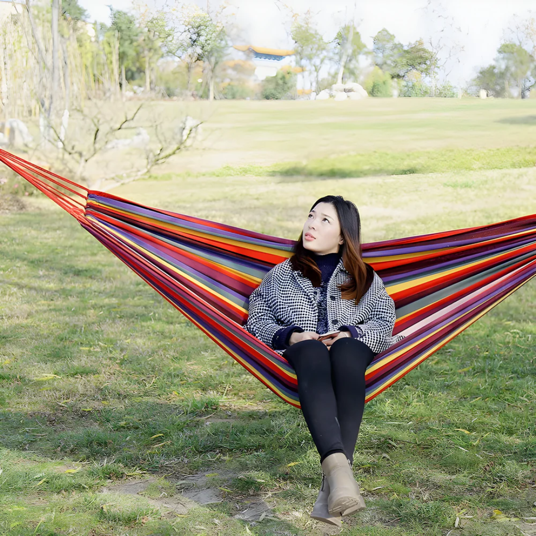 Striped Fabric Hammock for Outdoor Relaxation 2