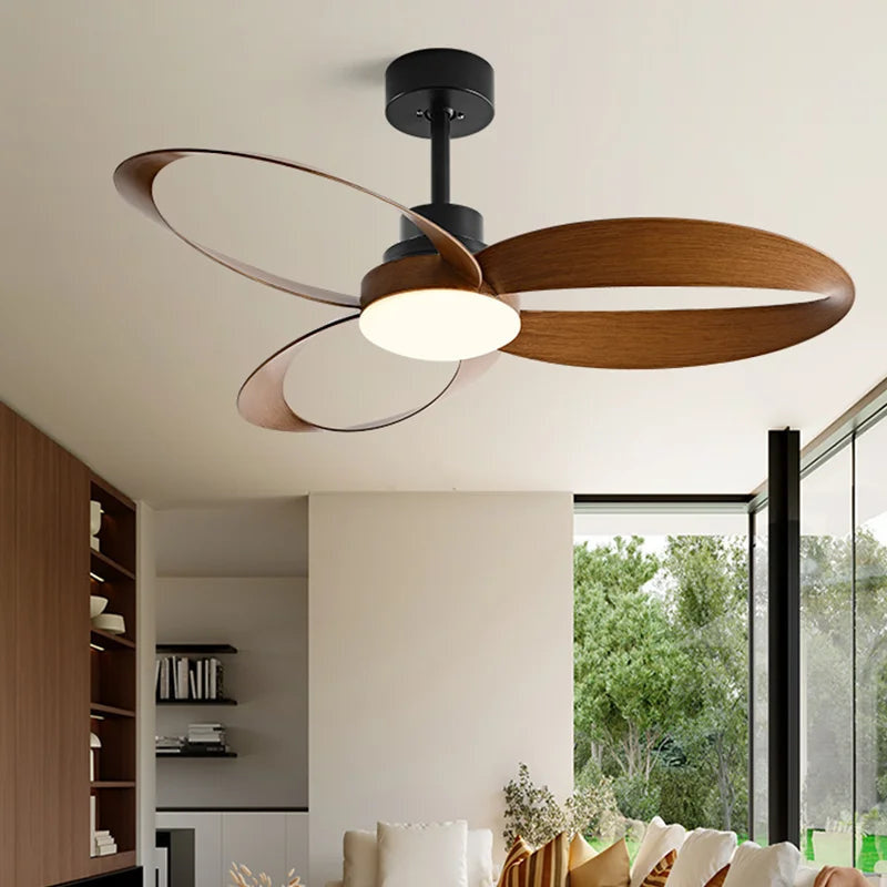 Modern Wooden Blade Ceiling Fan with Dimmable LED 2