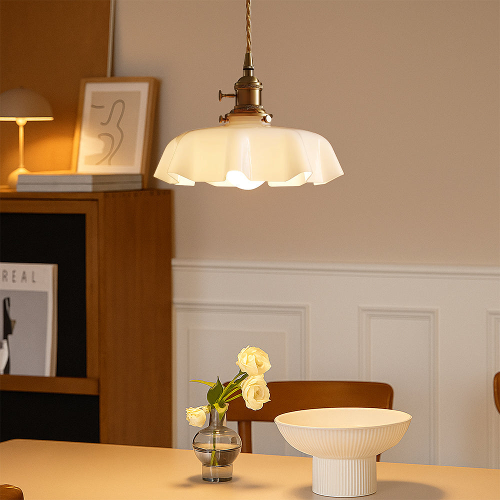 Cream Glass Pendant Light with Brass Fitting 2