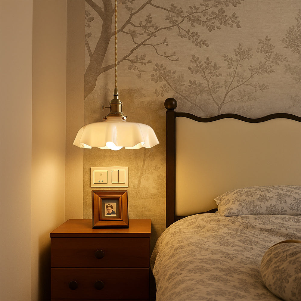 Cream Glass Pendant Light with Brass Fitting 3